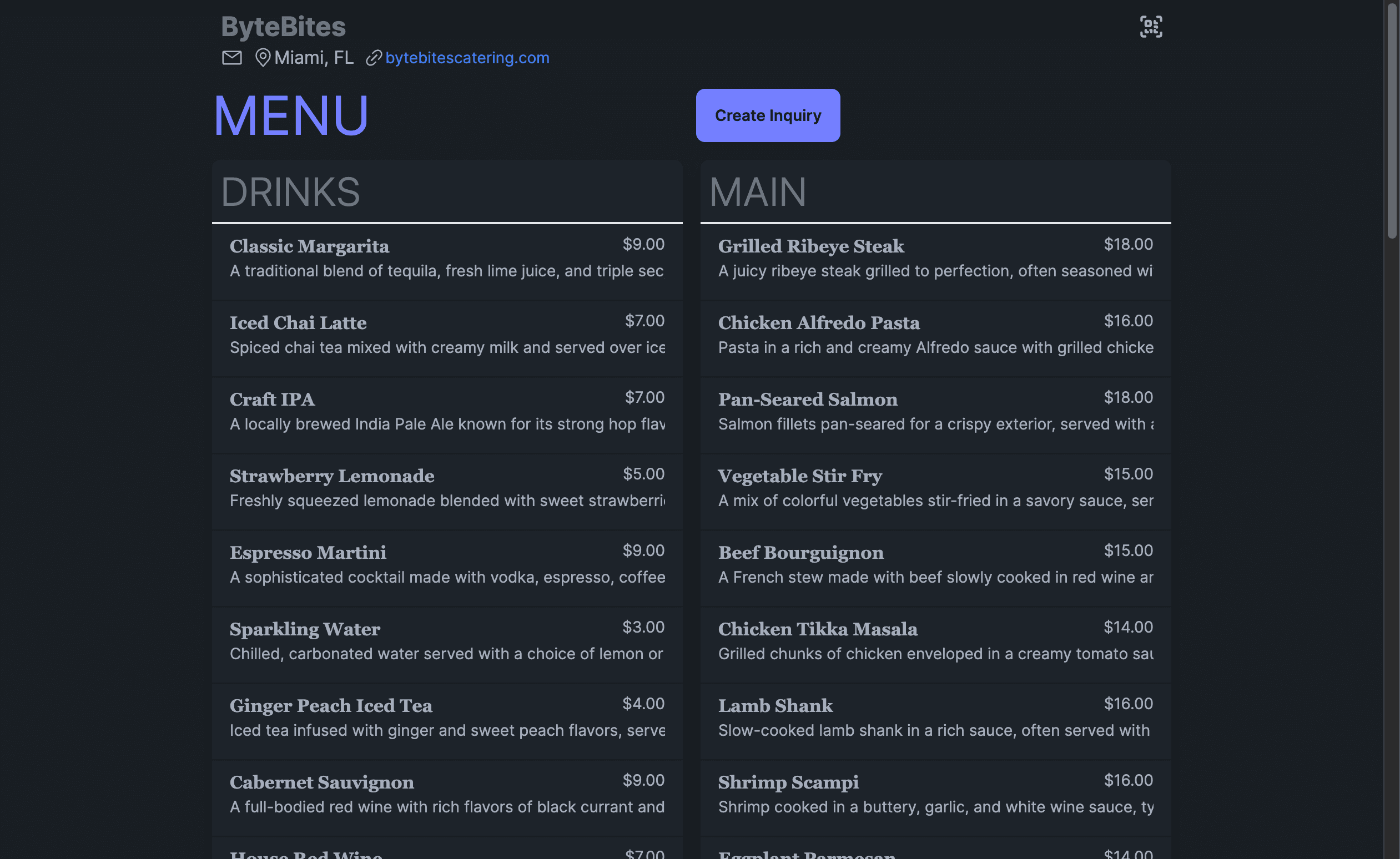 create a menu