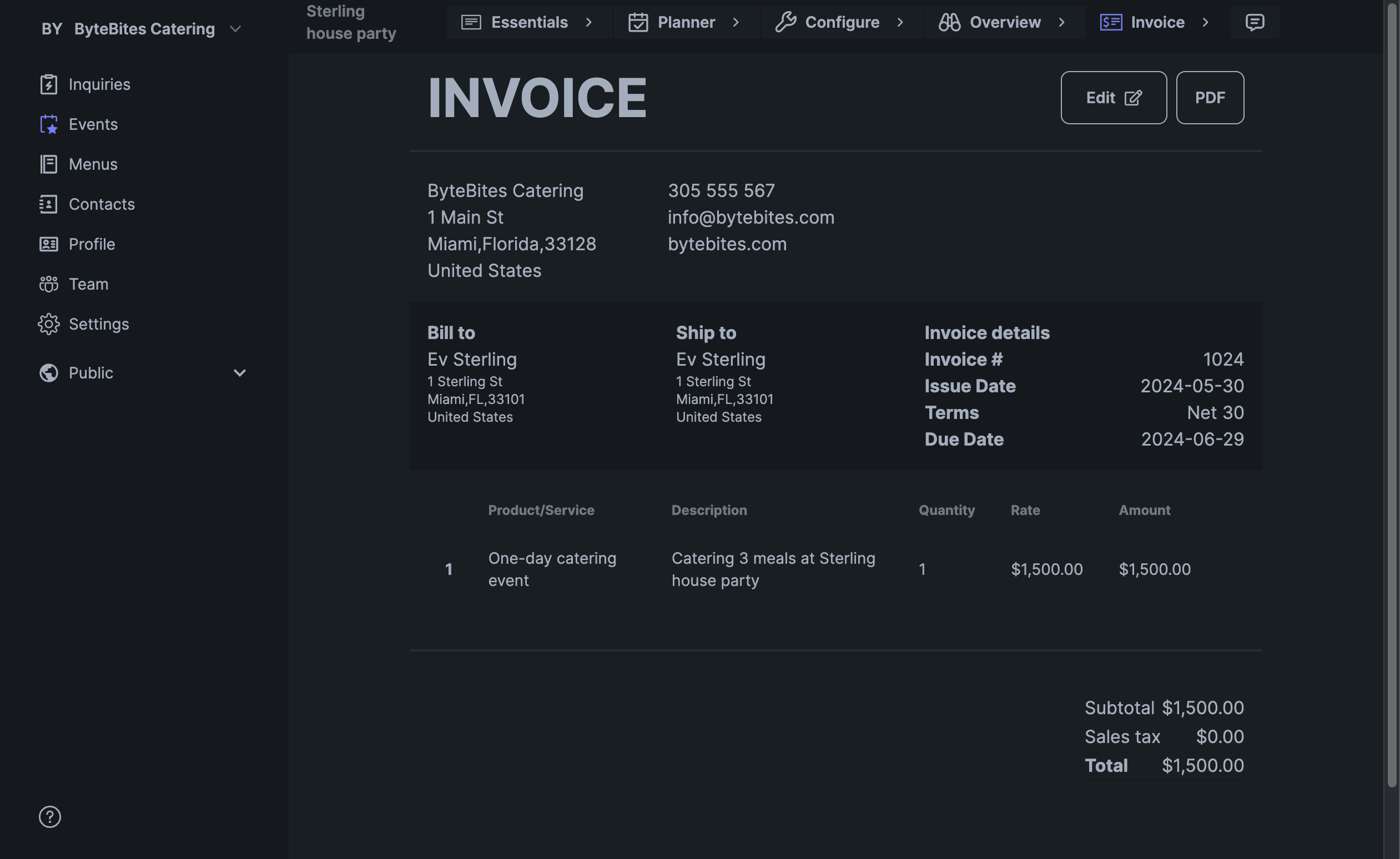 Access invoice