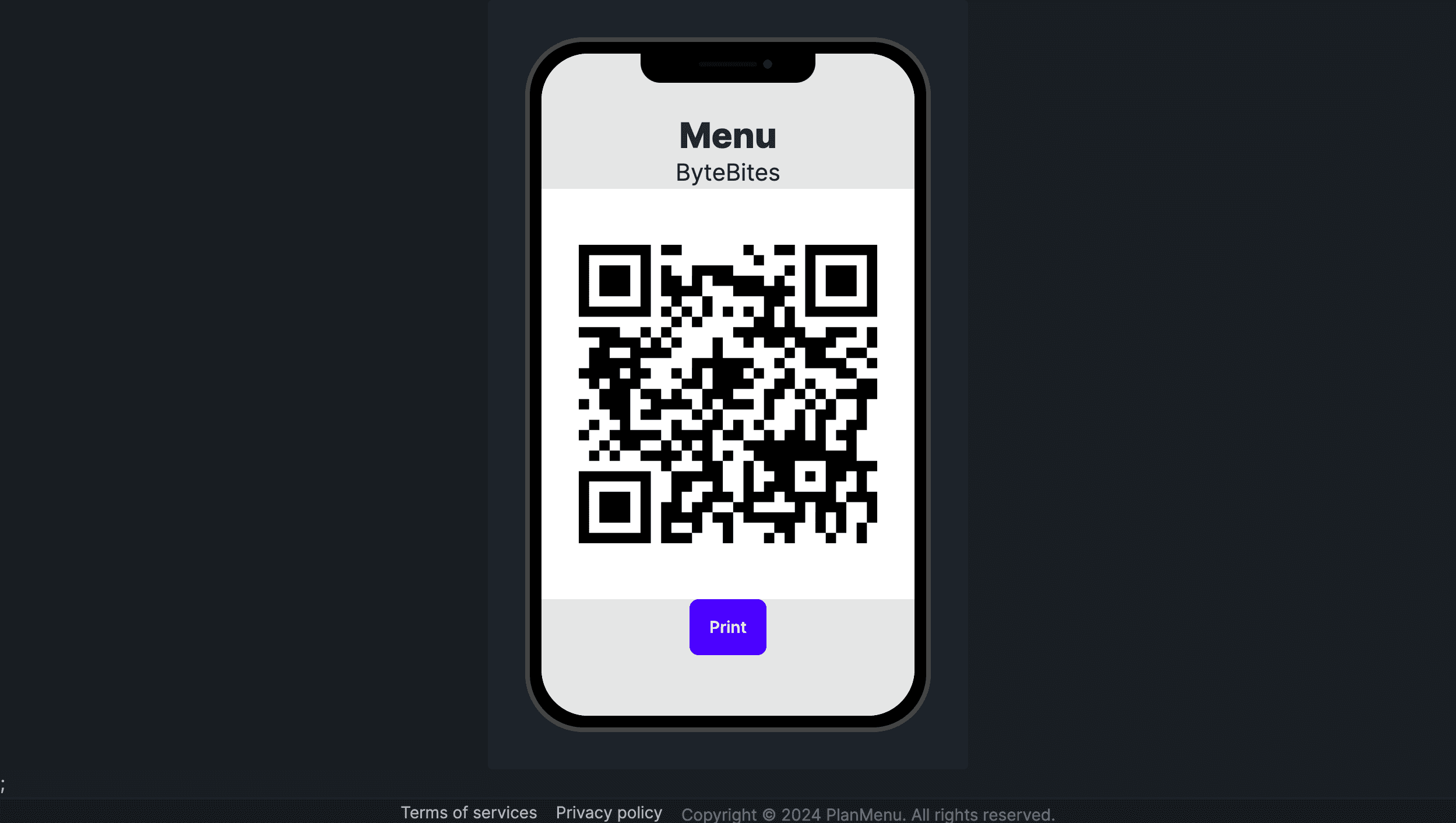 Share menu via QR code